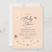 Roze Bloemen Daisy Bijen Baby shower Uitnodiging (Voorkant)