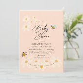 Roze Bloemen Daisy Bijen Baby shower Uitnodiging (Staand voorkant)