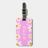 Roze Bloemen Daisy Kinder Custom School Tas Label Bagagelabel (Voorkant verticaal)