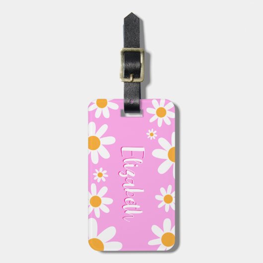 Roze Bloemen Daisy Kinder Custom School Tas Label Bagagelabel (Voorkant verticaal)