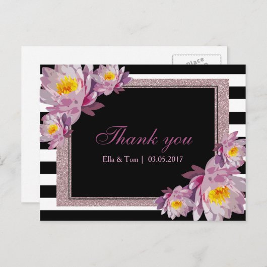 Roze Bloemen Dank u Briefkaart (Voorkant / Achterkant)