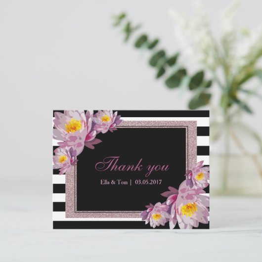 Roze Bloemen Dank u Briefkaart (Staand voorkant)