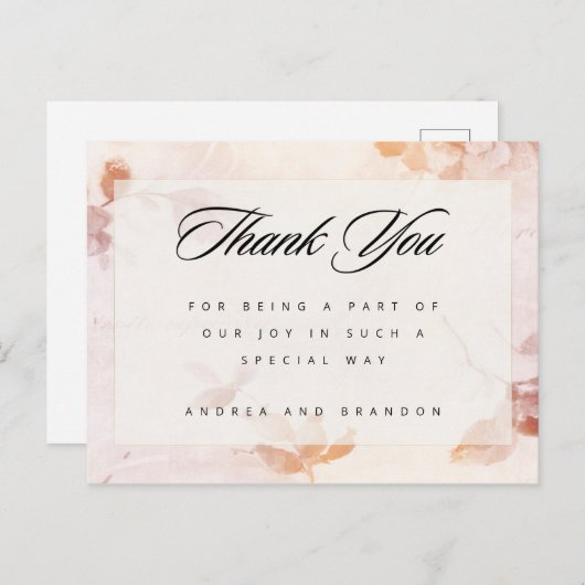 roze bloemen dank u briefkaart (Voorkant / Achterkant)