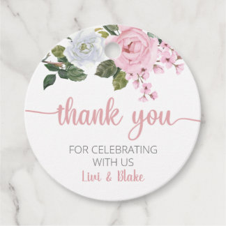 Roze Bloemen Dank u bruiloft gunst Labels