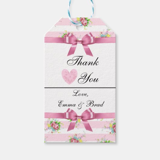  roze bloemen dank u cadeau Label Cadeaulabel (Voorkant)