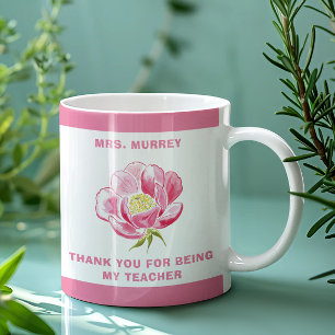 Roze Bloemen Dank u Leraar Gift Koffiemok