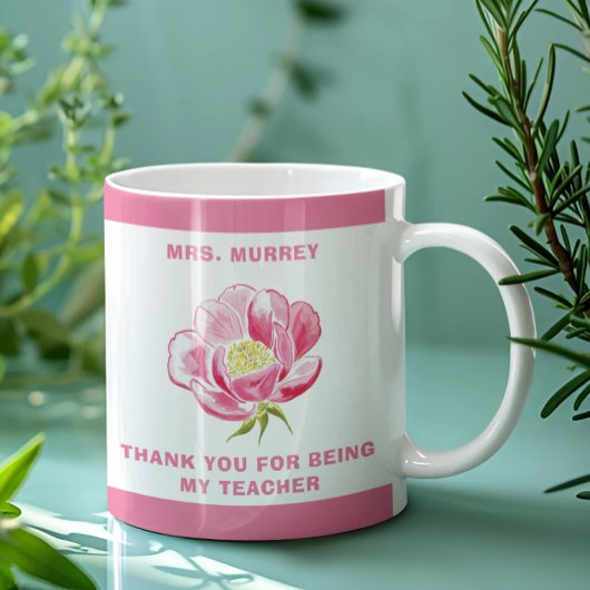 Roze Bloemen Dank u Leraar Gift Koffiemok