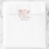 Roze Bloemen Dank u Namen Datum Bruiloft Vierkante Sticker (Tas)