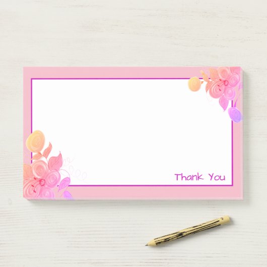 Roze Bloemen Dank u Post-it® Notes (Op bureau)
