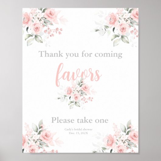 Roze bloemen dank u voor het komen poster (Voorkant)