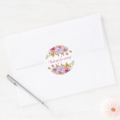 Roze bloemen dank u voor het komen ronde sticker (Envelop)