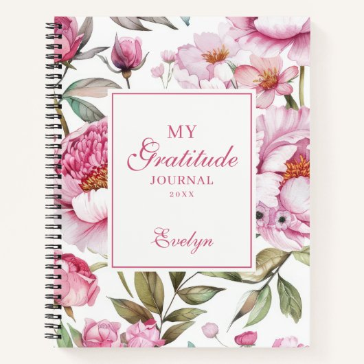 Roze Bloemen Dankbaarheid Dagboek Notitieboek (Voorkant)