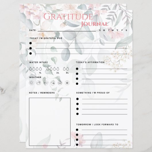 Roze Bloemen Dankbaarheid Tijdschrift Papier Blad (Voorkant / Achterkant)