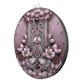 Roze Bloemen Dartboard Dartbord (Voorkant Rechts)