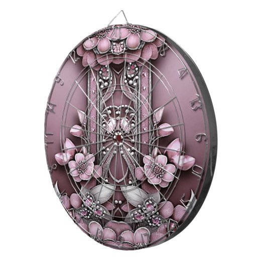 Roze Bloemen Dartboard Dartbord (Voorkant Rechts)
