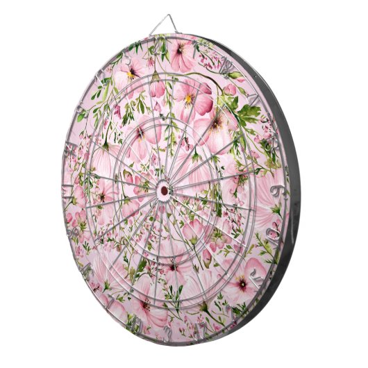 Roze Bloemen Dartboard Dartbord (Voorkant Rechts)
