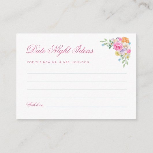Roze Bloemen Datum Nacht Ideeën Vrijgezellenfeest Informatiekaartje (Voorkant)