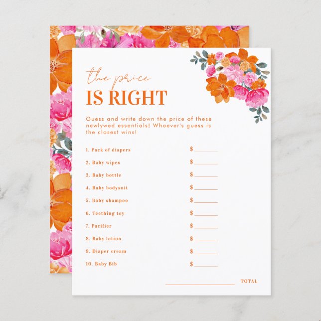 Roze Bloemen De prijs is het juiste Baby shower sp (Voorkant / Achterkant)