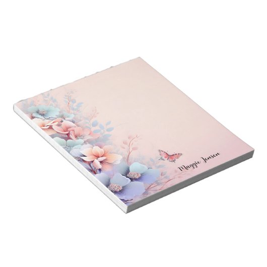 Roze bloemen decoratie met roze achtergrond notitieblok (Schuin)