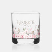 Roze Bloemen Decoratief Lijst met Naam Whisky Glas (Voorkant)