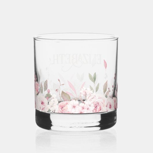 Roze Bloemen Decoratief Lijst met Naam Whisky Glas (Achterkant)