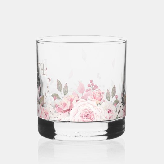 Roze Bloemen Decoratief Lijst met Naam Whisky Glas (Links)