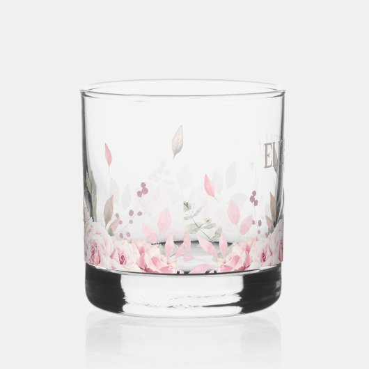 Roze Bloemen Decoratief Lijst met Naam Whisky Glas (Rechts)