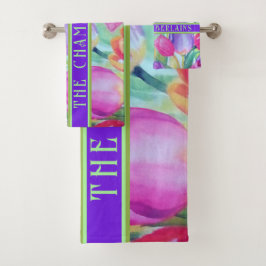 ROZE Bloemen Decoratief. Tekst Bad Handdoek