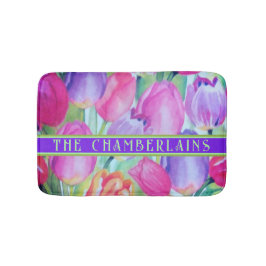 ROZE Bloemen decoratieve groene tekst Badmat