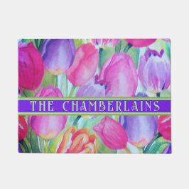 ROZE Bloemen decoratieve groene tekst Deurmat