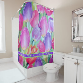 ROZE Bloemen decoratieve groene tekst Douchegordijn