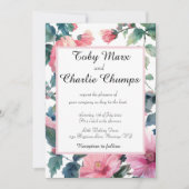 Roze Bloemen Delicate Bruiloft Kaart (Voorkant)