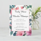 Roze Bloemen Delicate Bruiloft Kaart (Staand voorkant)