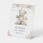 Roze Bloemen Dessert Tafel Baby shower Teken Reclamebord Met Voetstuk (Voorkant)