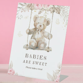 Roze Bloemen Dessert Tafel Baby shower Teken Reclamebord Met Voetstuk