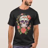 Roze Bloemen Dia De Los Muertos Suikerschedel T-shirt (Voorkant)