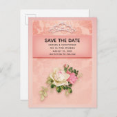 Roze bloemen & diamant Tiara prinses bruiloft Uitnodiging Briefkaart (Voorkant / Achterkant)