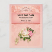 Roze bloemen & diamant Tiara prinses bruiloft Uitnodiging Briefkaart (Voorkant)