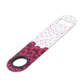 roze bloemen die Faux Glitter Confetti Speed Flessenopener (Voorkant Gekanteld)
