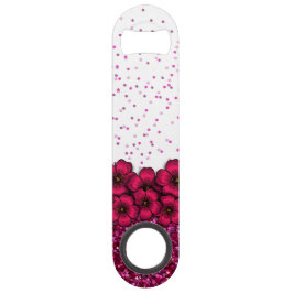  roze bloemen die Faux Glitter Confetti Speed Flessenopener