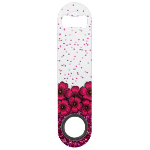  roze bloemen die Faux Glitter Confetti Speed Flessenopener