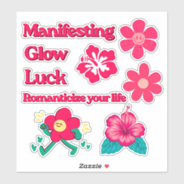 Roze Bloemen die Geluk Manifesteren Stickers