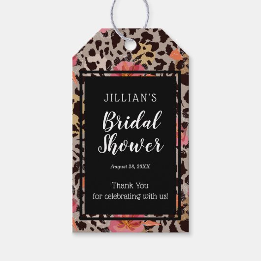 Roze Bloemen Dierprint Bruiloftsshower Bedanktkaar Cadeaulabel (Voorkant)