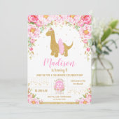 Roze Bloemen Dinosaurus Brachiosaurus Verjaardag M Kaart (Staand voorkant)