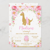 Roze Bloemen Dinosaurus Brachiosaurus Verjaardag M Kaart (Voorkant / Achterkant)