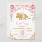 Roze Bloemen Dinosaurus Triceratops Verjaardag Mei Kaart (Voorkant)