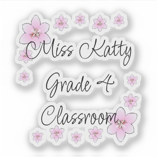 Roze Bloemen Docent Sticker (Voorkant)