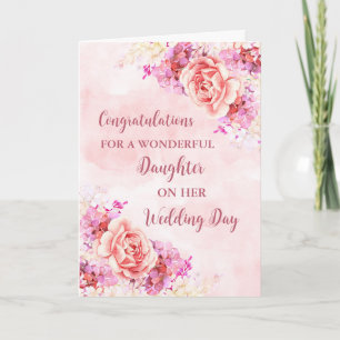 Roze Bloemen Dochter Bruiloft Dag Gefeliciteerd Kaart