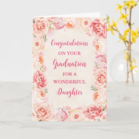 Roze Bloemen Dochter Gefeliciteerd Afstuderen Kaart (Gele Bloem)