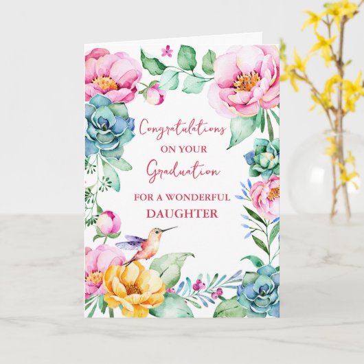 Roze Bloemen Dochter Gefeliciteerd Afstuderen Kaart (Gele Bloem)
